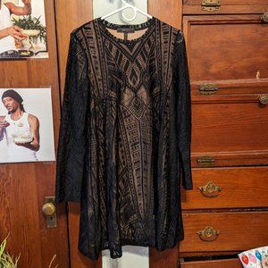 BCBGMAXAZRIA Long Sleeve Lace Black Cocktail Dress, Size Medium